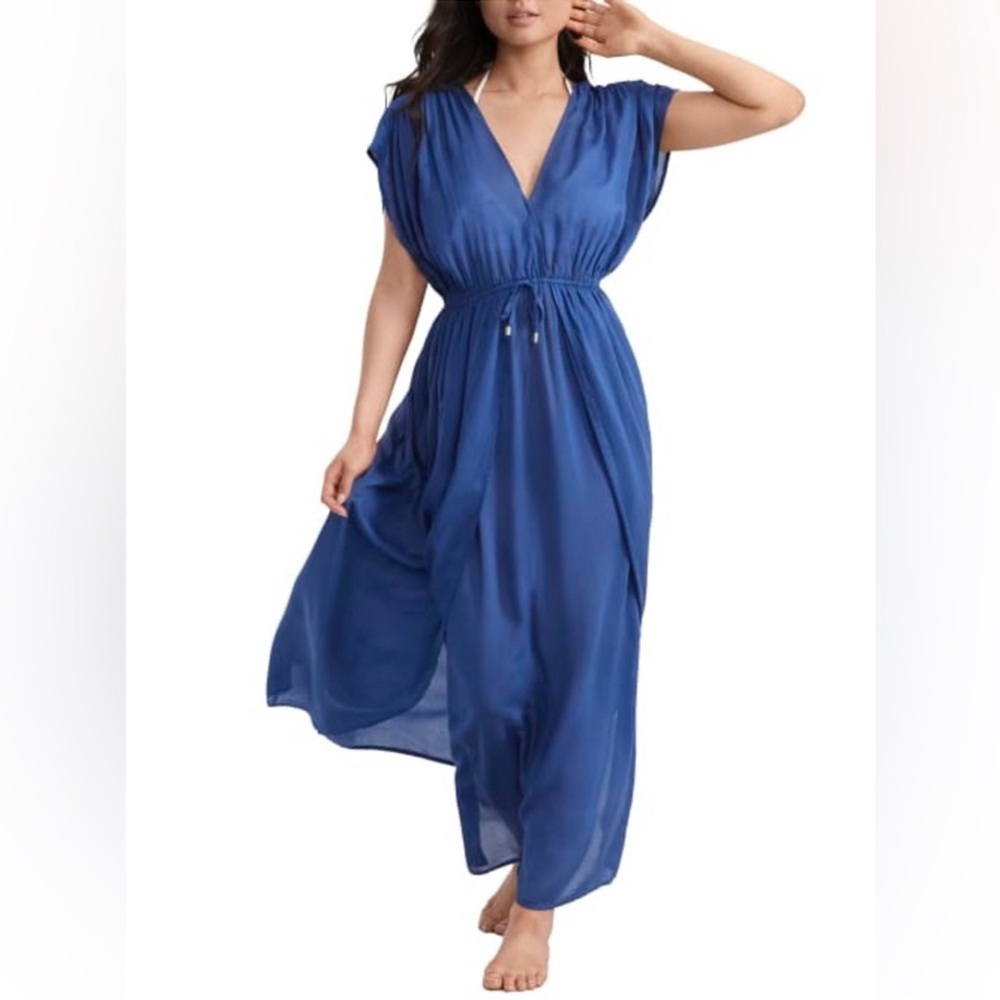 Elan Royal Blue V-Neck Maxi cover up wrap Dress
